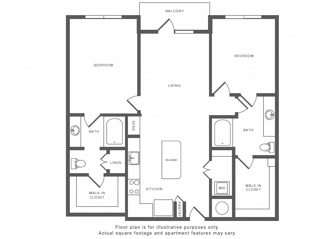 Floor plan for 2 beds, 2 baths, 1231 sqft